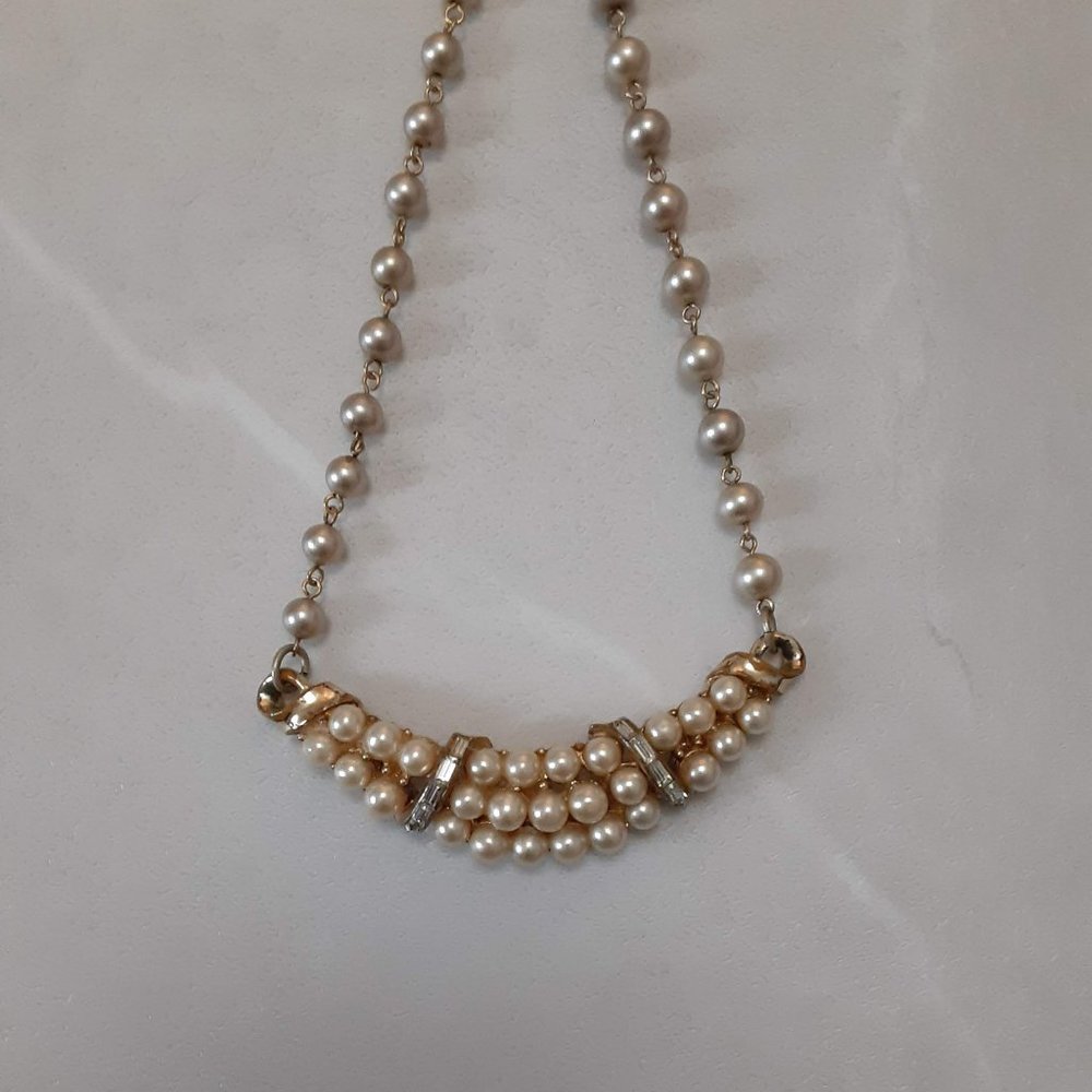 Vintage Faux Diamond and Pearl Necklace